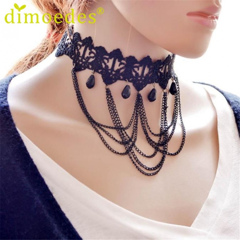 DIOMEDES Necklace Christmas Gift Women Black Lace Tassel Chain Pendant Choker Bib Collar Necklaces Accessories Sexy Chain