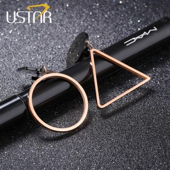 USTAR Geometric Asymmetric Drop Earrings for Women Triangle Square Black Earrings female 2018 Fashion Jewelry hanging Oorbellen