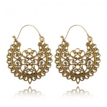 docona Antique Hollow Geometric Drop Dangle Earring for Women Tribal Gold Silver Pendant Hook Earrings Boho Jewelry 5673