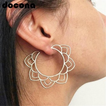docona  Ethnic Tribal Gold Silver Floral Drop Earring for Women Hollow Flower Dangle Earring Boho Chic Round Earrings 5685