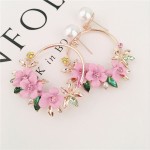 Trendy Cute Pink Flower Earrings For Women Girls Jewelry Female Rhinestone Gold Metal Round Circle Drop Earrings Gifts Brincos