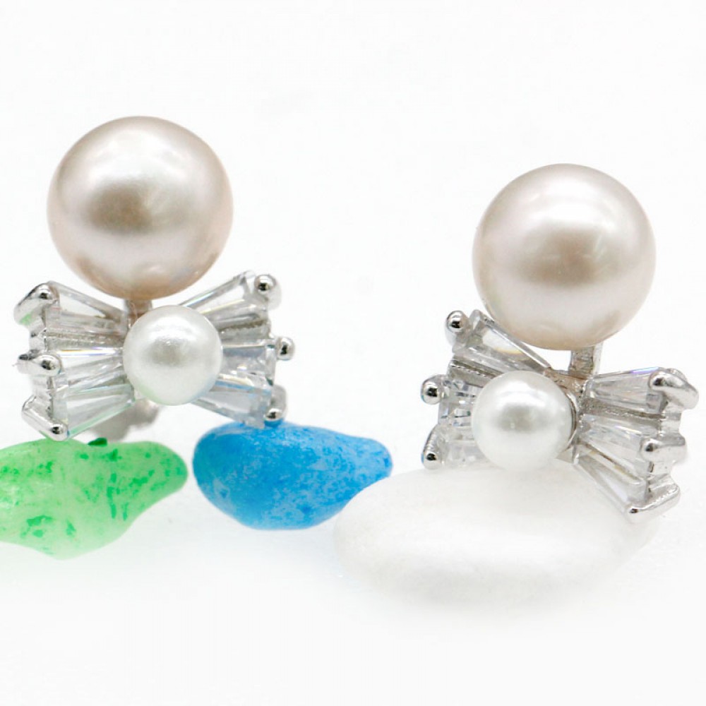 925 Sterling Silver Pearl Stud Earrings Freshwater Pearl with AAA Zircon Earrings for Women Wedding Jewelry Valentines Day Gift