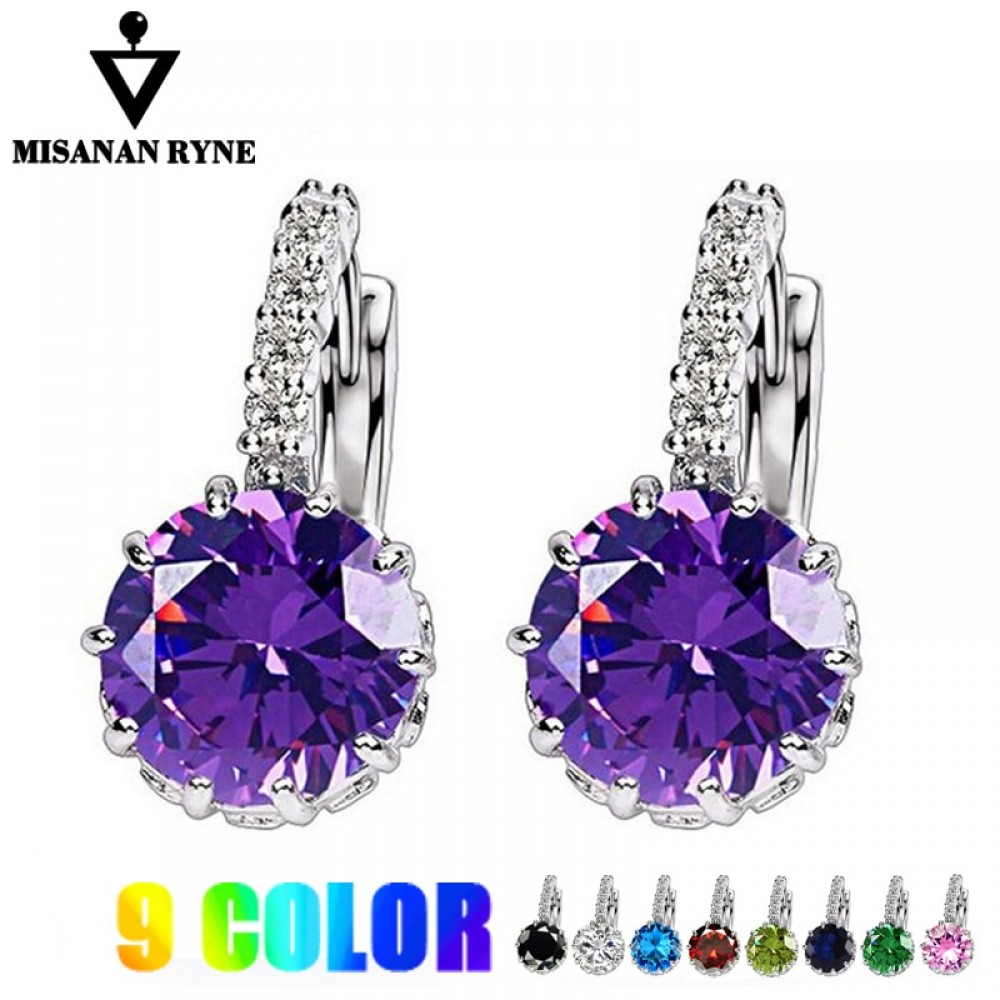MISANANRYNE Silver-color CZ Zircon Drop Earring For Women Fashion Wedding Earrings 9 Colors Jewelry Brincos Pendientes