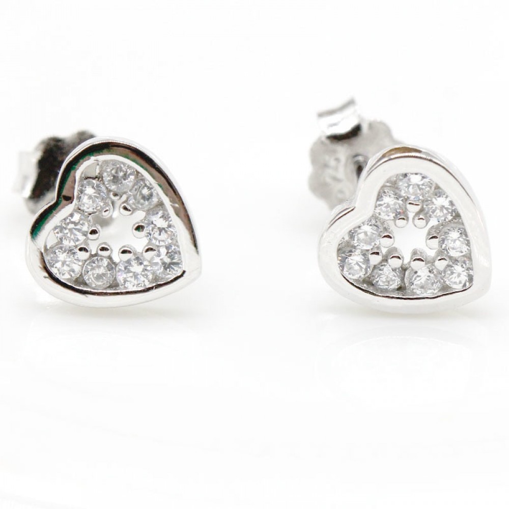 Heart Earrings 925 Sterling Silver Women Stud Earrings Hollow Heart CZ Earrings Jewelry for Girls Valentines Day Gift