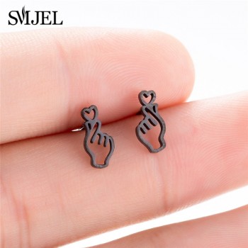 SMJEL Bts Korean Hand Earrings Women Jewelry Earings Stainless Steel Show your Love Heart Stud Earrings Girl boucle doreille