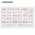 36pair/set Mix Style Gold Silver Color Flower Stud Earring Set Crystal Star Heart Earrings For Women Girl Fashion Jewelry Gift