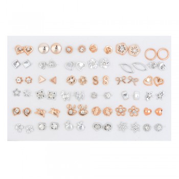 36pair/set Mix Style Gold Silver Color Flower Stud Earring Set Crystal Star Heart Earrings For Women Girl Fashion Jewelry Gift
