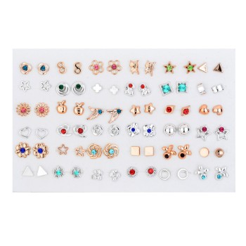 36pair/set Mix Style Gold Silver Color Flower Stud Earring Set Crystal Star Heart Earrings For Women Girl Fashion Jewelry Gift