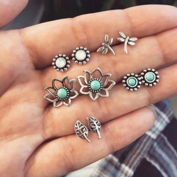 Vintage Geometric Stud Earrings Set For Women Girls 2018 Fashion Bead Stone Flower Small Earrings Boucle doreille Femme Gifts