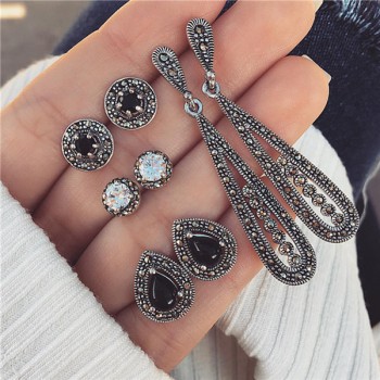 Vintage Geometric Stud Earrings Set For Women Girls 2018 Fashion Bead Stone Flower Small Earrings Boucle doreille Femme Gifts