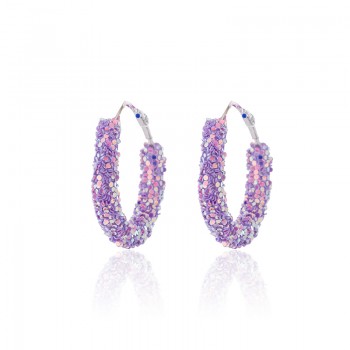 TDQUEEN Bohemian Hoop Earrings For Women Shiny Sequins Cute Colors Girl Jewelry Gift Silver Plated Big Circle Round Earrings