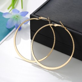 3 Sizes 75/55/45MM Diameter Round Hoop Earrings For Women Punk Fashion Golden Silver Color Texture Circle Loop Earring Gifts