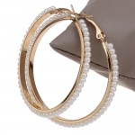55mm 1 Pair Big Round Loop Circle Gold-color Hoop Earring Punk Rock Wedding Designs Imitation Pearl Beaded Round Hoop Earrings