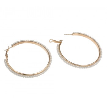 55mm 1 Pair Big Round Loop Circle Gold-color Hoop Earring Punk Rock Wedding Designs Imitation Pearl Beaded Round Hoop Earrings