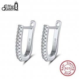 Effie Queen Real 925 Sterling Silver Hoop Earrings with Zircon 12mm Geometric Silver Earrings for Women Wholesale Jewelry BE118