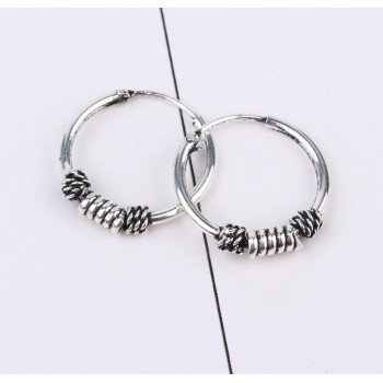 European Vintage Silver Color Endless Earrings Circle Handmade Middle Hoop Earring Bali Wrap For Women Fashion Jewelry