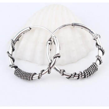 European Vintage Silver Color Endless Earrings Circle Handmade Middle Hoop Earring Bali Wrap For Women Fashion Jewelry