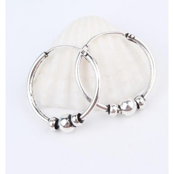 European Vintage Silver Color Endless Earrings Circle Handmade Middle Hoop Earring Bali Wrap For Women Fashion Jewelry