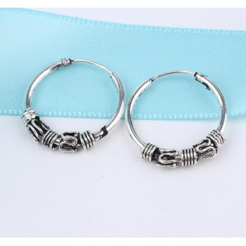 European Vintage Silver Color Endless Earrings Circle Handmade Middle Hoop Earring Bali Wrap For Women Fashion Jewelry