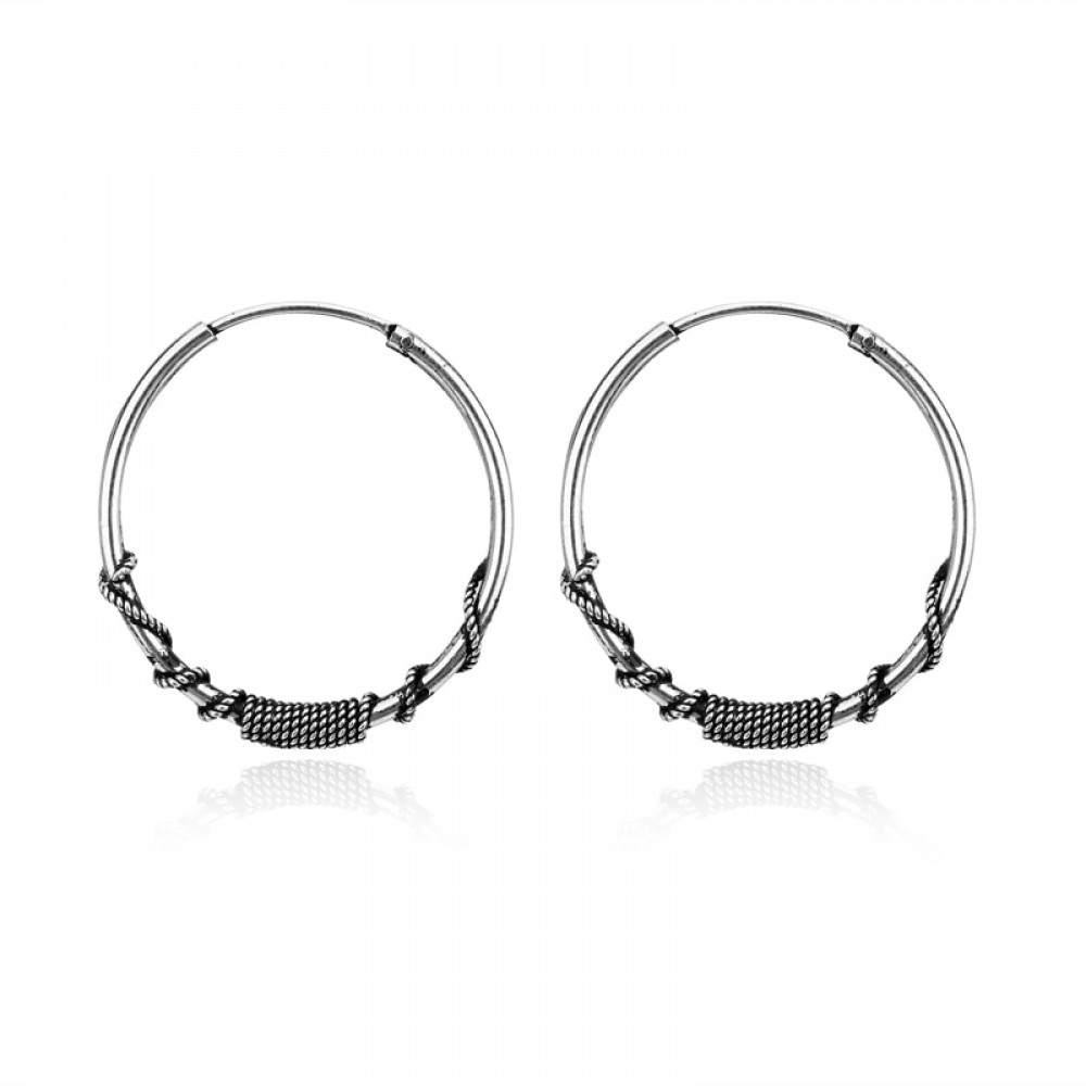 European Vintage Silver Color Hoop Earrings Circle  Handmade Cool 24mm Big Hoop Earring For Women Bijoux Bijoux Fashion Jewelry