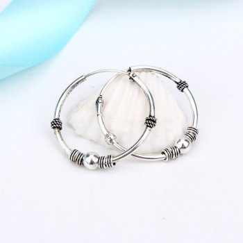 European Vintage Silver Color Hoop Earrings Circle  Handmade Cool 24mm Big Hoop Earring For Women Bijoux Bijoux Fashion Jewelry