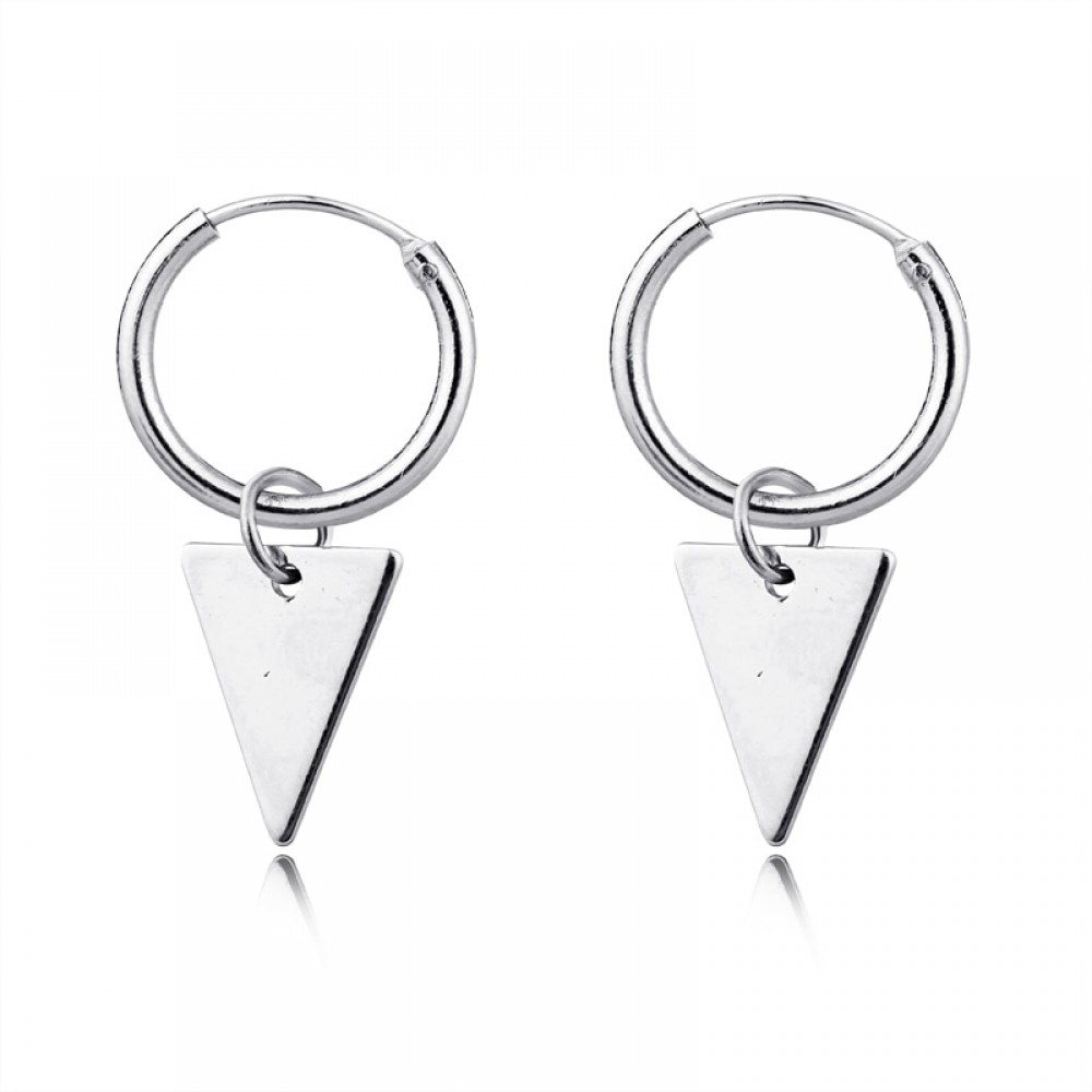1pair Trendy Small Triangle Pendant Hoop Earrings Silver Color Geometry Endless Circle Earring For Women Chic Ear Jewelry E801-5