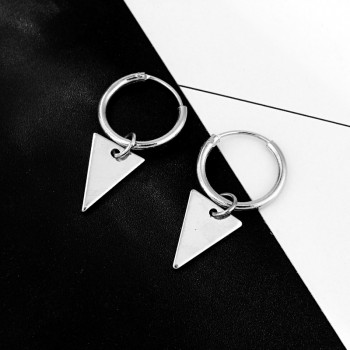 1pair Trendy Small Triangle Pendant Hoop Earrings Silver Color Geometry Endless Circle Earring For Women Chic Ear Jewelry E801-5