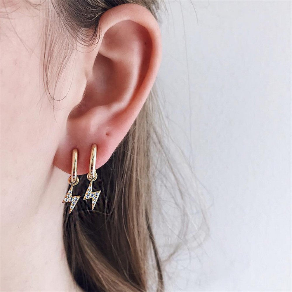 NEWBUY 2018 Hot Trendy Gold Color Lightning Hoop Earrings For Women Clear Cubic Zirconia Female Bohemian Jewelry 1 Pair Price