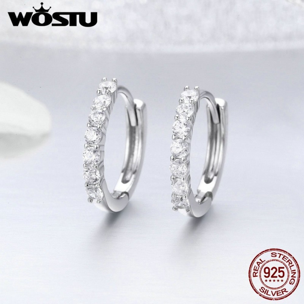 WOSTU Hot Sale Real 925 Sterling Silver Dazzling CZ Hoop Earrings for Women Fashion Brand S925 Silver Jewelry Gift FIE351