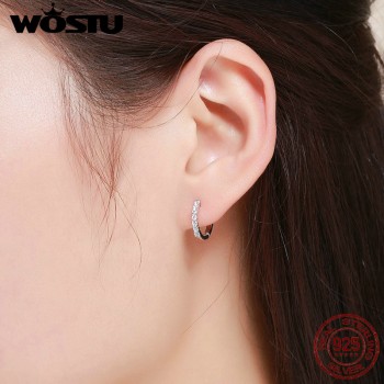 WOSTU Hot Sale Real 925 Sterling Silver Dazzling CZ Hoop Earrings for Women Fashion Brand S925 Silver Jewelry Gift FIE351