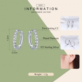 WOSTU Hot Sale Real 925 Sterling Silver Dazzling CZ Hoop Earrings for Women Fashion Brand S925 Silver Jewelry Gift FIE351