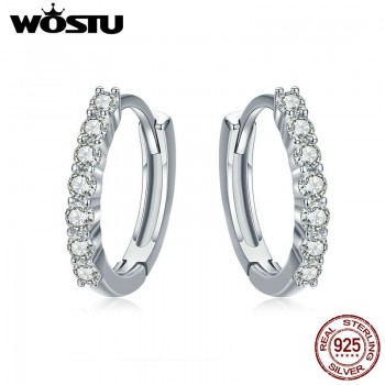 WOSTU Hot Sale Real 925 Sterling Silver Dazzling CZ Hoop Earrings for Women Fashion Brand S925 Silver Jewelry Gift FIE351