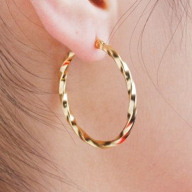 DoreenBeads Girls Women Earrings 304 Stainless Steel Hoop Earrings Gold color Twist Round 35mm(1 3/8) x 34mm(1 3/8), 1 Pair