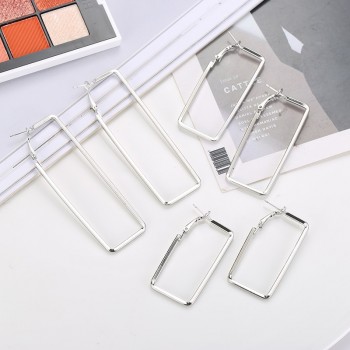 3 Sizes Hot Sale Gold Silver Big Hoop Earrings For Women Punk Fashion Smooth Rectangle Earring Party Gifts Jewelry Drop Shipping