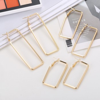 3 Sizes Hot Sale Gold Silver Big Hoop Earrings For Women Punk Fashion Smooth Rectangle Earring Party Gifts Jewelry Drop Shipping