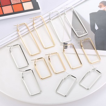 3 Sizes Hot Sale Gold Silver Big Hoop Earrings For Women Punk Fashion Smooth Rectangle Earring Party Gifts Jewelry Drop Shipping