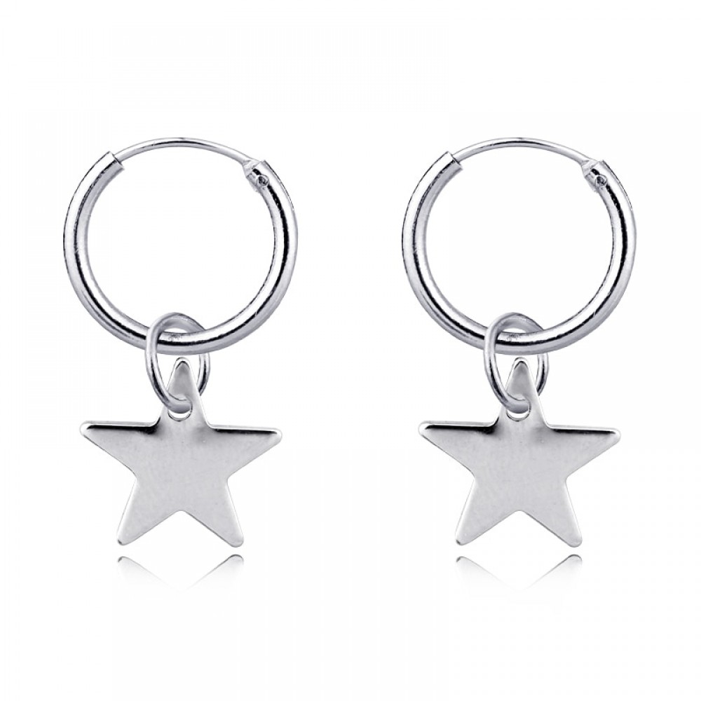 1 Pair Simple Brightly Cute Little Star Small Hoop Earrings With Pendant Silver Color Cute Earring For Women Jewelry E801-T2