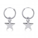 1 Pair Simple Brightly Cute Little Star Small Hoop Earrings With Pendant Silver Color Cute Earring For Women Jewelry E801-T2