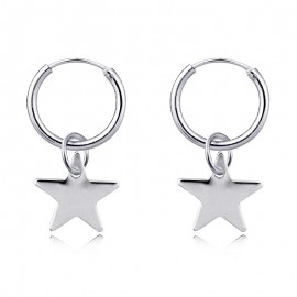 1 Pair Simple Brightly Cute Little Star Small Hoop Earrings With Pendant Silver Color Cute Earring For Women Jewelry E801-T2