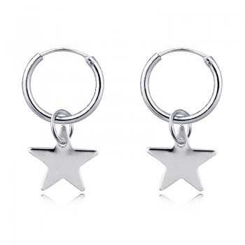 1 Pair Simple Brightly Cute Little Star Small Hoop Earrings With Pendant Silver Color Cute Earring For Women Jewelry E801-T2
