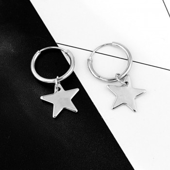 1 Pair Simple Brightly Cute Little Star Small Hoop Earrings With Pendant Silver Color Cute Earring For Women Jewelry E801-T2