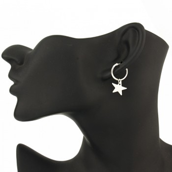 1 Pair Simple Brightly Cute Little Star Small Hoop Earrings With Pendant Silver Color Cute Earring For Women Jewelry E801-T2
