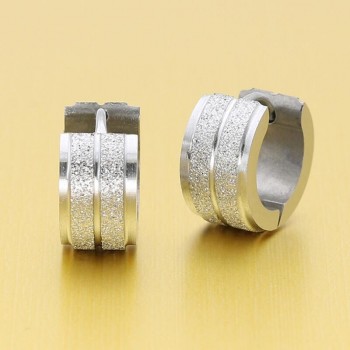 1 Pair 316L Stainless Steel Ear Piercing Jewelry Double Sand Hoop Huggies Earrings For Men Women
