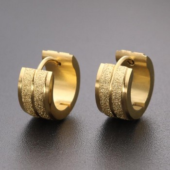 1 Pair 316L Stainless Steel Ear Piercing Jewelry Double Sand Hoop Huggies Earrings For Men Women