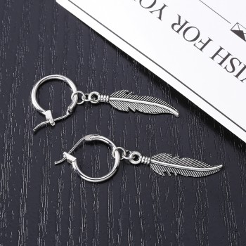SOHOT Ethnic Style Vintage Feather Hoop Earrings Trendy Gold Silver Color Alloy Women Men Jewelry Accessories For Engagement
