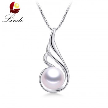925 Sterling Silver Angel Wings Pendants For Women Fashion High Luster 100% Natural Freshwater Pearl Necklace Jewelry With Box