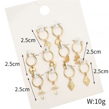 VIVILADY Boho 5pairs/set Small Round Hoop Earrings Women Silver Gold Color Heart Queen Rose Flower Snap Brincos Jewelry Gifts