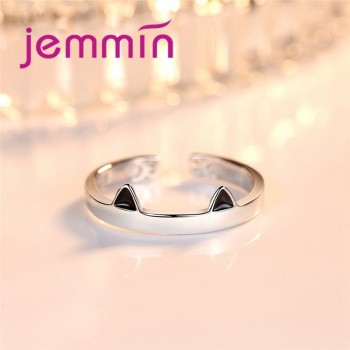 JEMMIN Colored Crystal Cute Cat Ears Simple 925 Sterling Silver Opening Adjustable Rings Girl Surprise Gift Support Wholesale