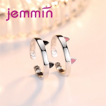 JEMMIN Colored Crystal Cute Cat Ears Simple 925 Sterling Silver Opening Adjustable Rings Girl Surprise Gift Support Wholesale