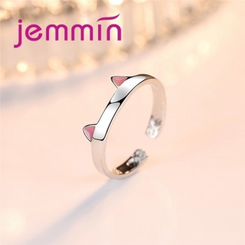 JEMMIN Colored Crystal Cute Cat Ears Simple 925 Sterling Silver Opening Adjustable Rings Girl Surprise Gift Support Wholesale